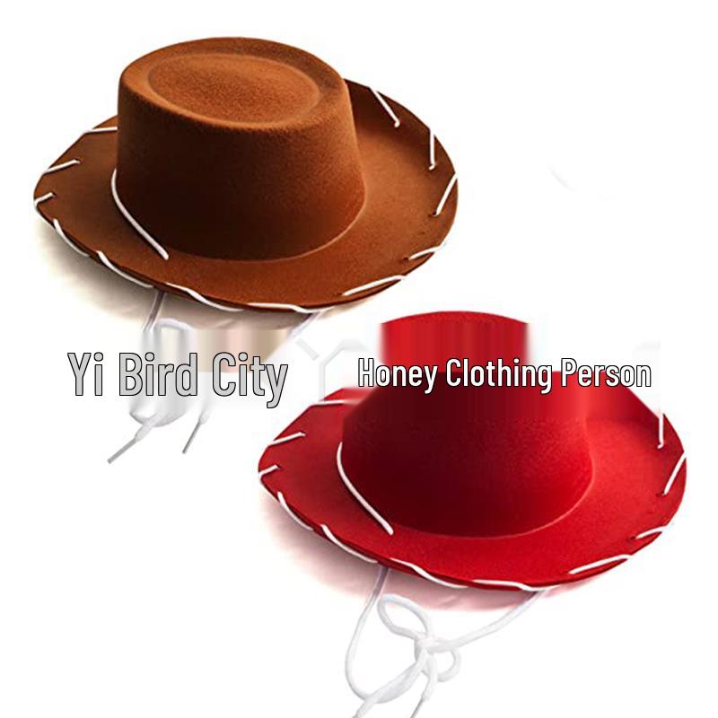Brown Kids Wide-Brimmed Western Cowboy Hat with Rope Denim