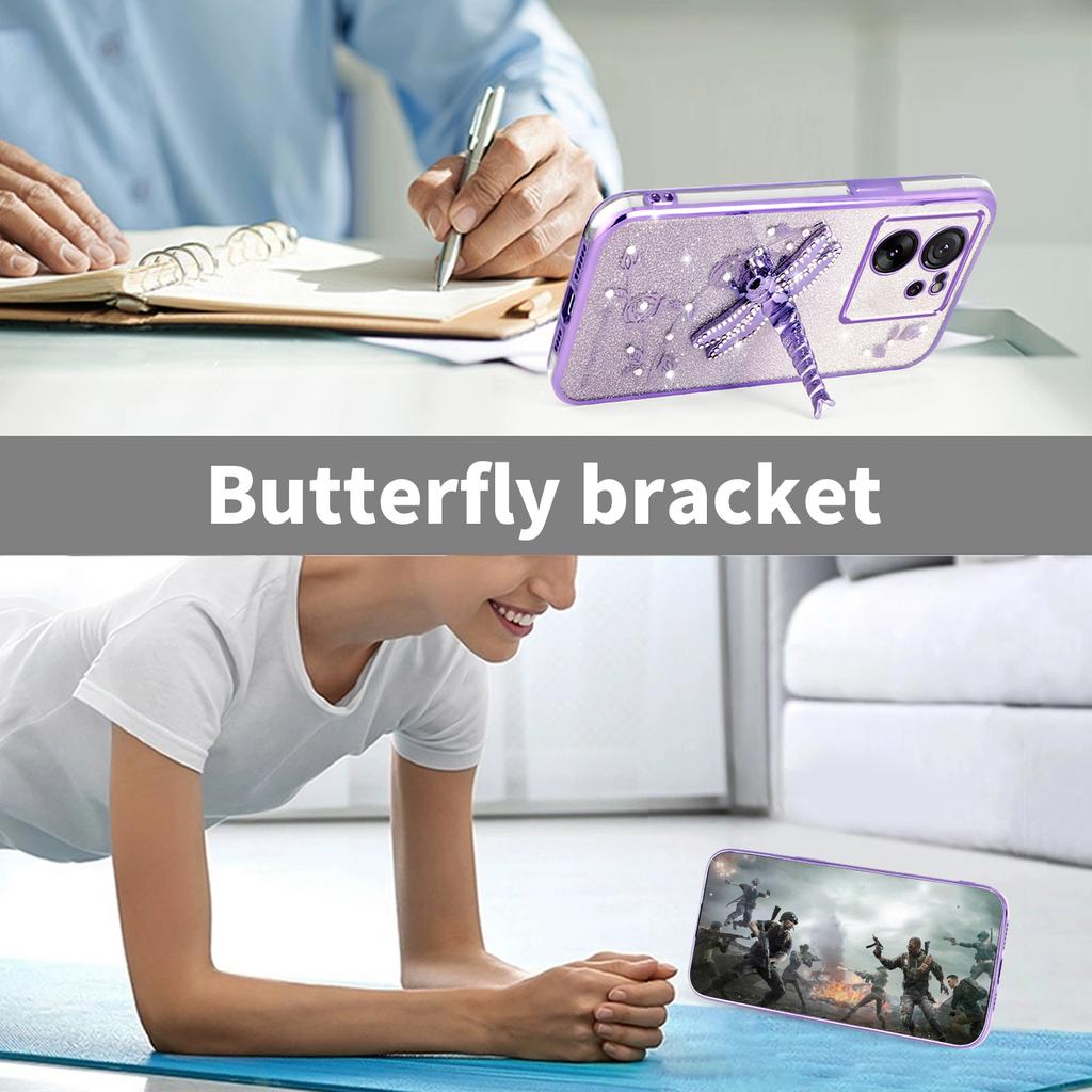 For Xiaomi 13T/13T Pro Case Dragonfly Kickstand TPU Flowers Glitter Phone Cover