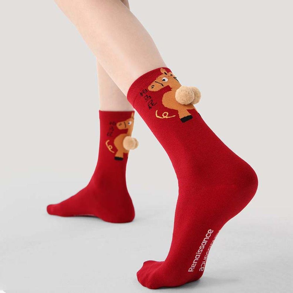 Cotton Year of The Horse Socks Winter Autumn Red Tube Socks Comfortable New Year Socks Gift