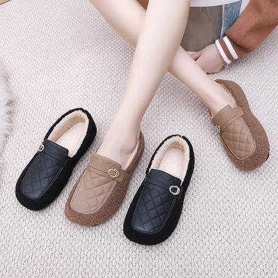 Women's Winter Warm Slippers Flats Slip On Round Toe Outdoor Indoor House Shoes Fur Lined Loafer Flat Shoes Lightweight Plush Walking Shoes for Women