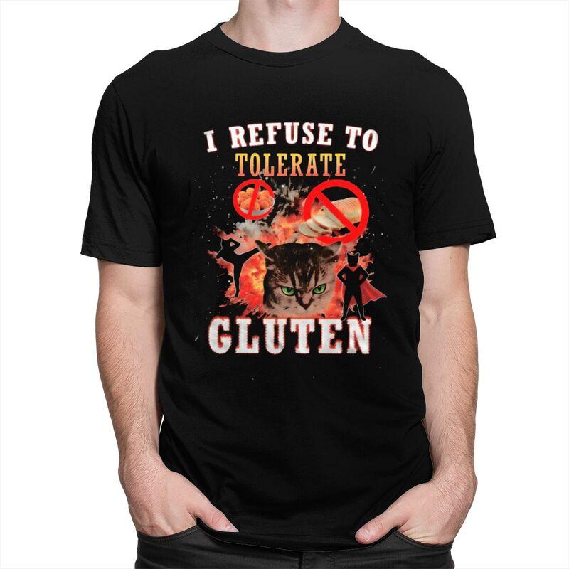 Gluten Intolerant Cat Meme T Shirt for Men Pure Cotton Tshirt Fashion Summer Short Sleeve Tee Shirt Loose Fit Clothing Gift