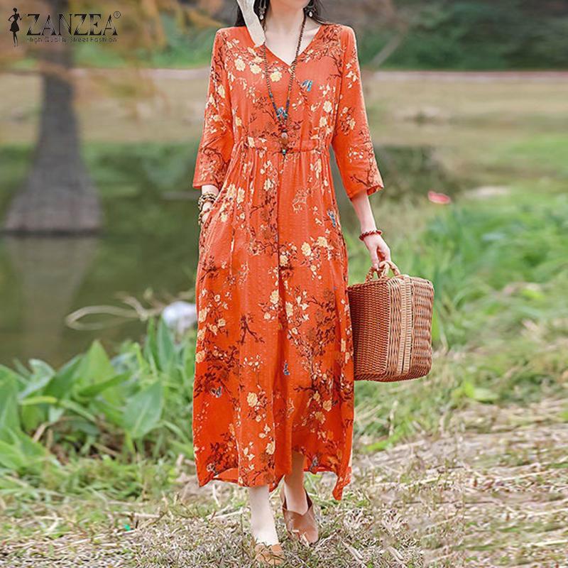 Buy ZANZEA Spring Women Floral Print Holiday Long Dress at affordable prices — free shipping