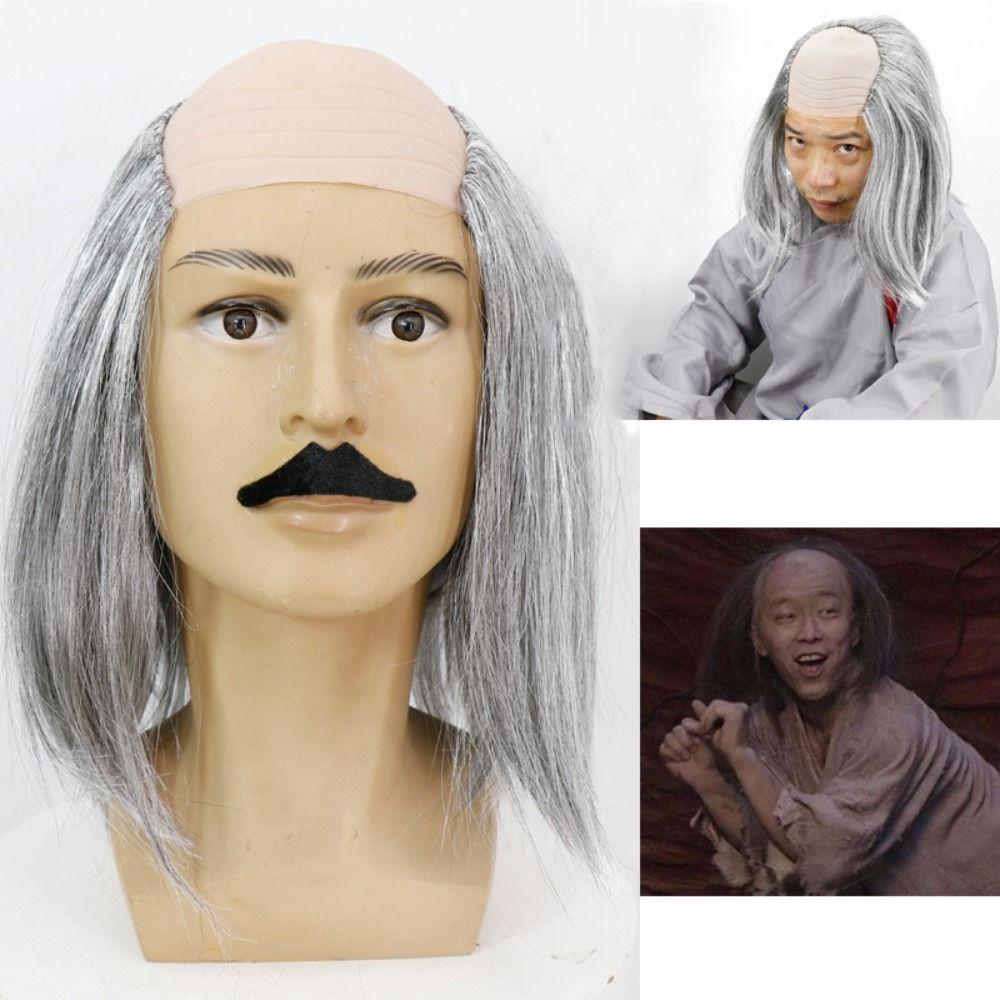 Props Old Man Bald Wig Colored Halloween Balding Wig Funny Bald Wig Masquerade Show
