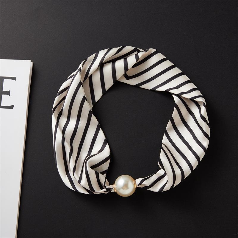 Magnetic Buckle Pearl Necklace with Silk Scarf – Fashionable, Versatile Spring/Summer Accessory for Women