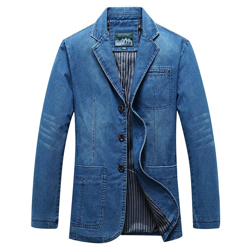 

Мужская новая одежда, джинсовый пиджак с тремя пуговицами, повседневные свободные молодежные однотонные джинсовые пиджаки M