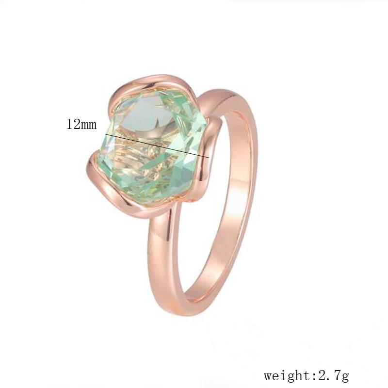 FJ Women Green Stone 585 Rose Gold Color Geometry Rings Zircon