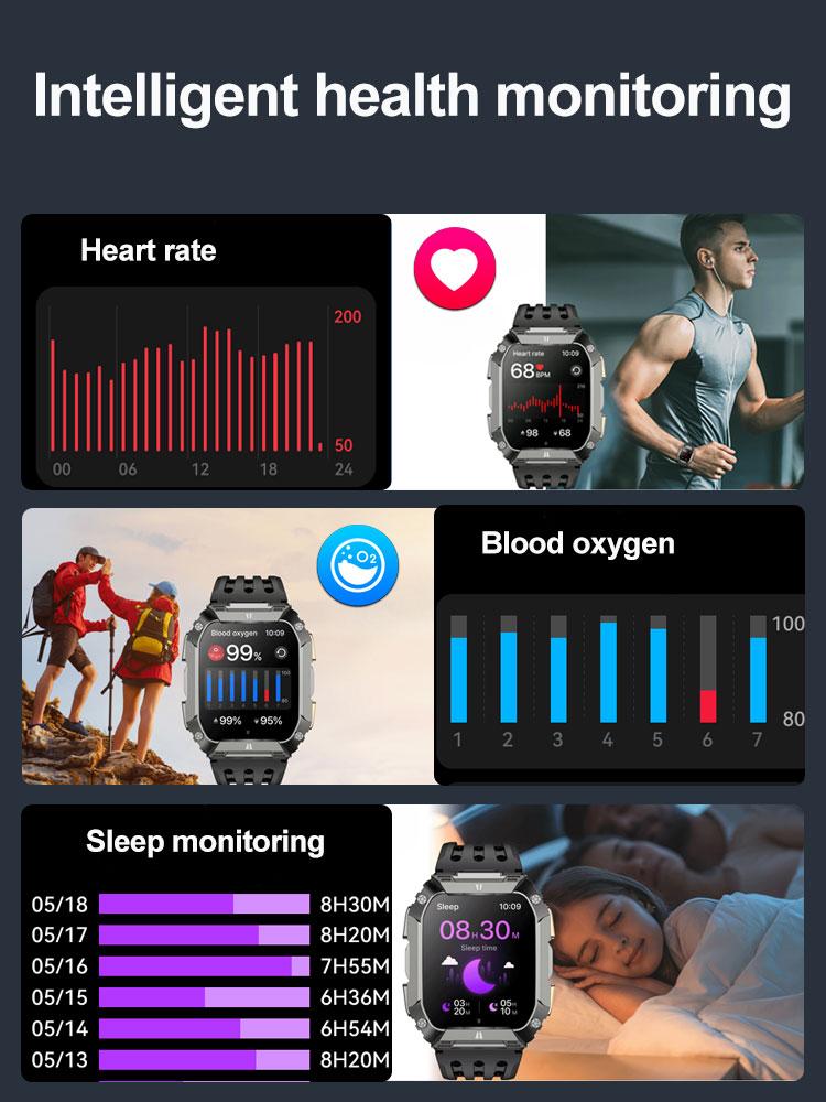 Nové hodinky s ultra dlouhou výdrží 1000 mAh 1,95" AMOLED displej BT volání Chytré hodinky Muži Venkovní Svítilna Sportovní Fitness náramek Muži