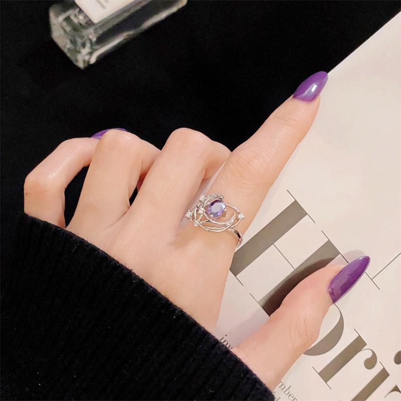 Nine Purple Isolation Transshipment Color Treasure Purple Zir*****Pening Ring Light Luxury Premium Elegant Temperament Jewelry Women