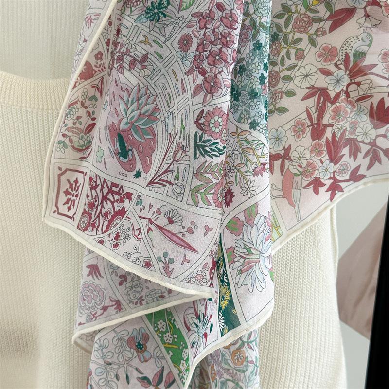 111 mulberry silk georgette medium square scarf spring and summer light flower print curled silk scarf versatile shawl