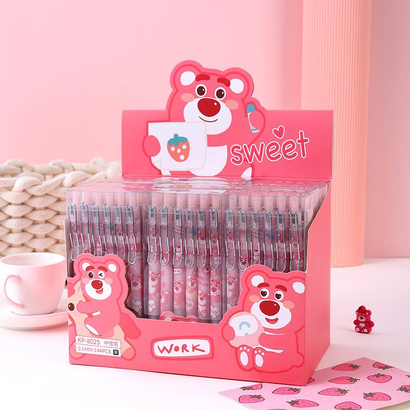 

Creative Cartoon Strawberry Bear Action Pen Neutral Pen (12 pieces)
