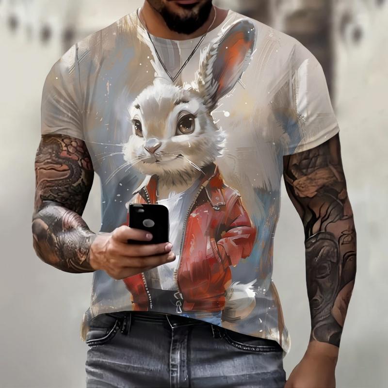 Tricou cu Model Vulpe Iepure Struț Pentru Bărbați Tricouri Amuzante cu Animale Imprimate 3D Topuri Casual cu Mânecă Scurtă și Gât Rotund Tricouri Stradale