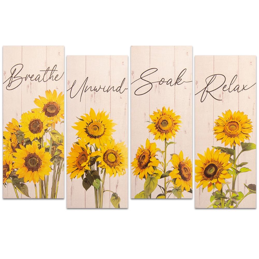 Handmade Wooden Floral Artwork Modern Wall Decor Plate Sunflower Hanging Sign  Home Office Decor