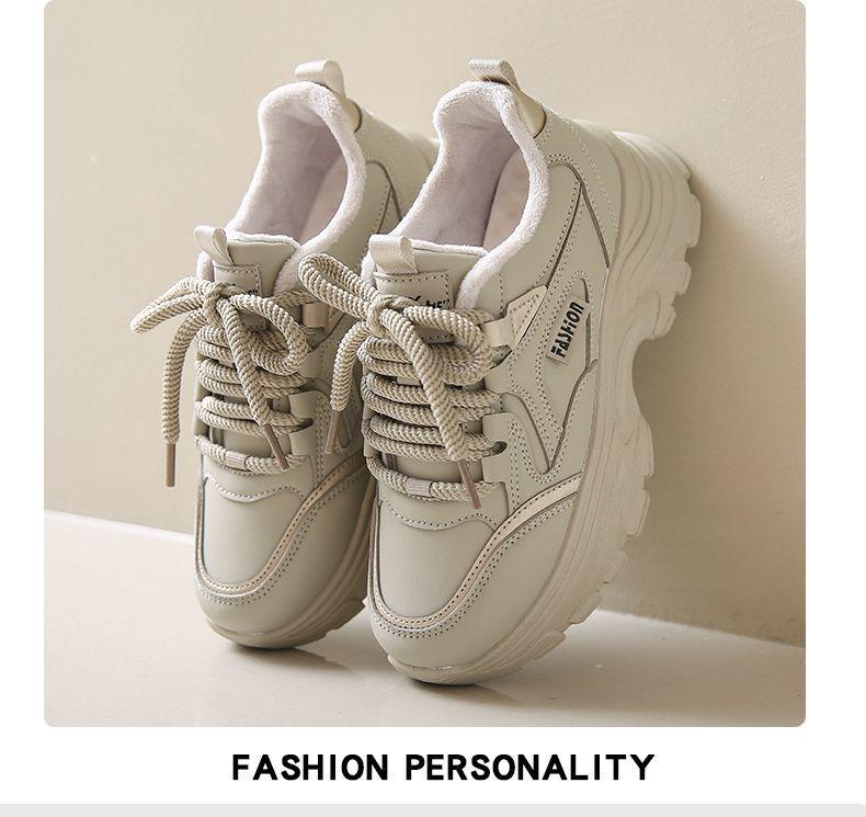Fleece-Lined Leather Women's Sneakers: Trendy, Lightweight, Height-Boosting Casual Winter Shoes