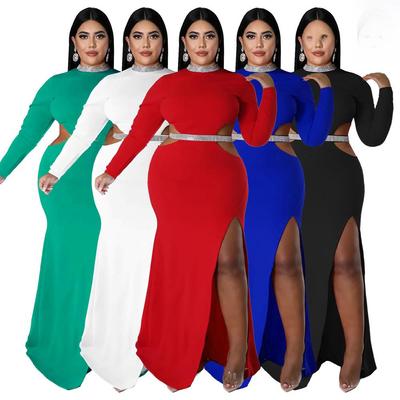 European and American Style Autumn Women's Sexy Slit Dress