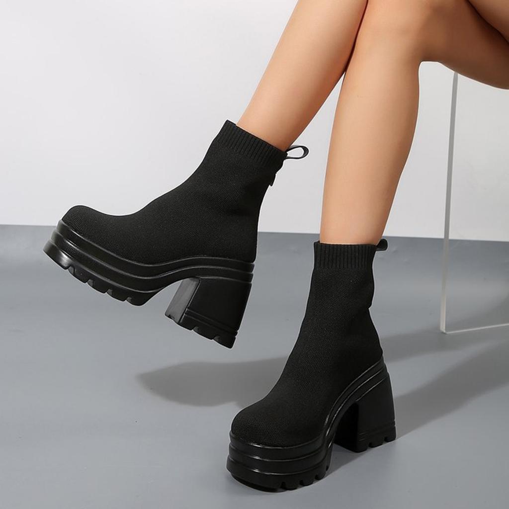 Brand Women Boots Platform Heels Lightweight Casual Shoes for Women Chunky Heels Block Heel Fashion Girls Sock Boots