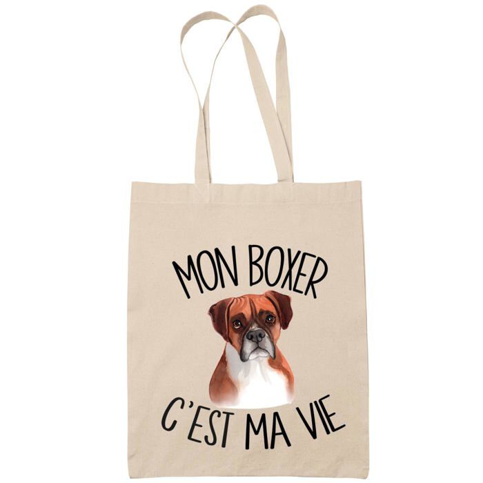 Tote bag - PLANETEE - Boxer c'est la vie - Coton - Beige - Imprimé en France