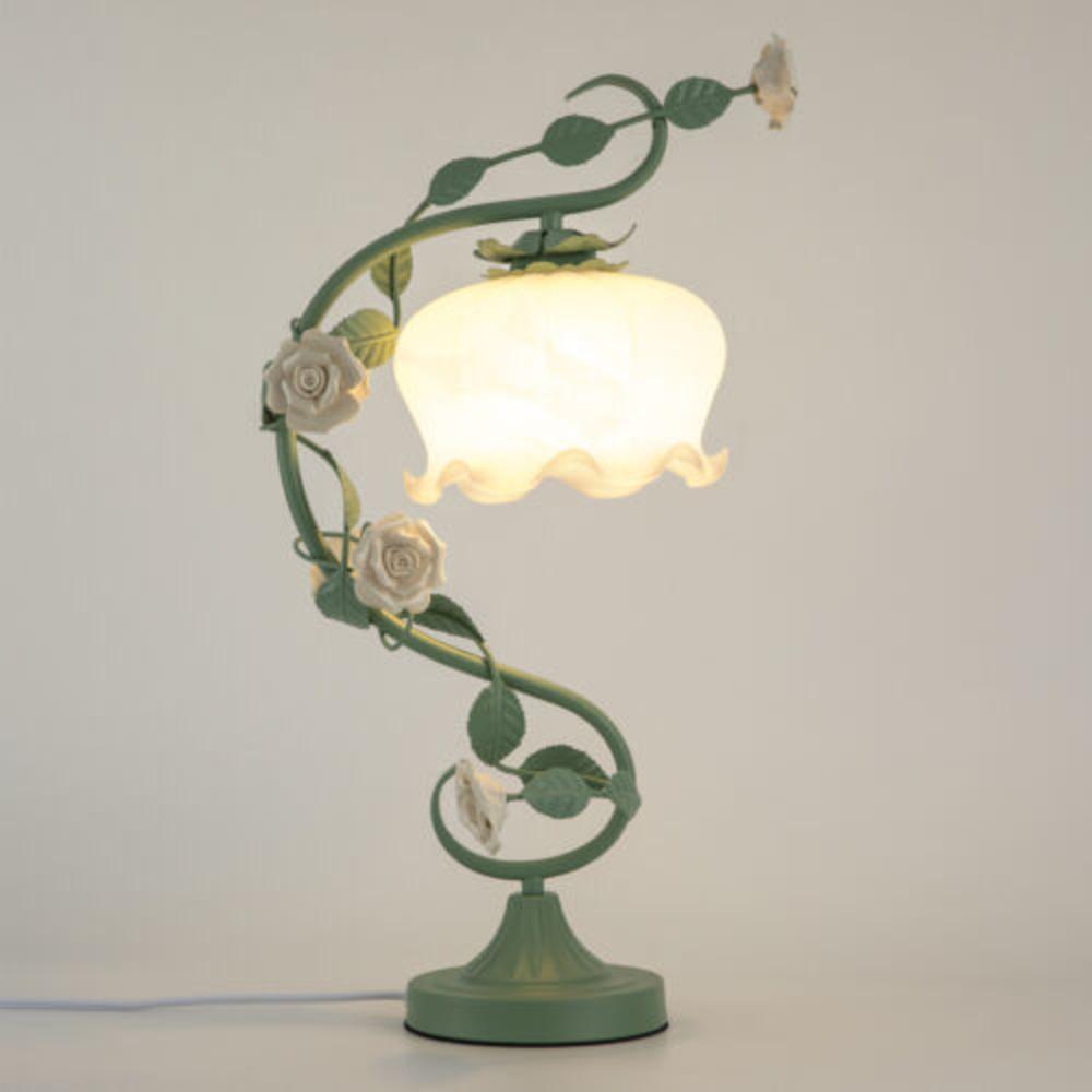 

Bymaocar Green Flower Petal Rose Stable Table Lamp Bedroom Bedside Flower Night Light Glass Lampshade E26 Lamp Holder Home Decor белый