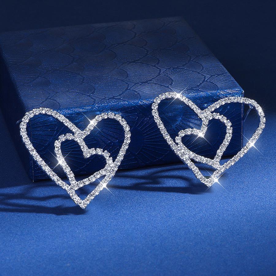 2026 European & American Sparkly Double Heart Earrings for Women - High-End, Simple Niche Design