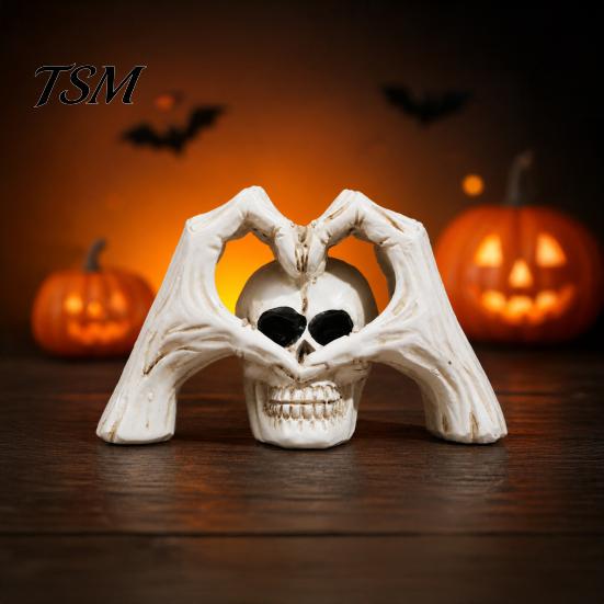 Creative Tricky Festival Gift Gothic Skeleton Hands Heart Sculpture with Skull, Romantic Love Statue, Halloween Theme Souvenir Shape Finger