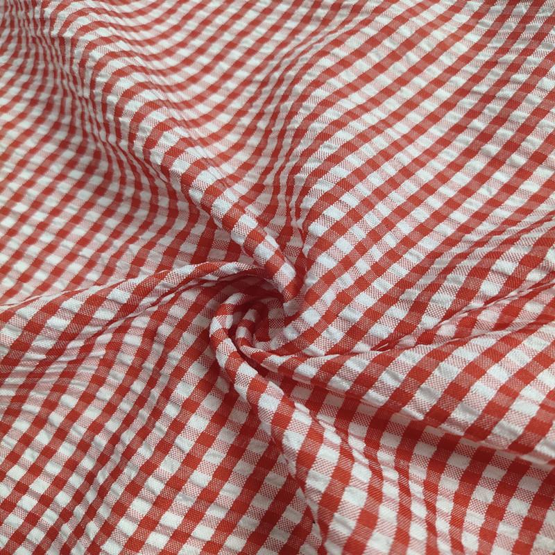 Thin Seersucker Plaid Fabrics By Meters for Summer Clothes Dress T-shirts Shirt Sewing Strip Needlework Soft Cloth Red Pink Blue