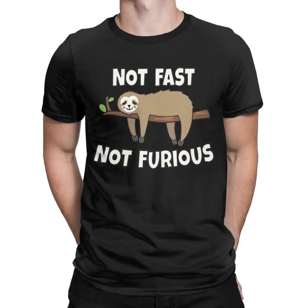 Men's T-Shirt Sloth Not Fast Not Furious Casual Cotton Tees Short Sleeve T Shirt Round Collar Clothes 4XL 5XL 6XL