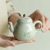 Chinese Handmade Bamboo Leaf Teapot Retro Ceramic Beauty Tea Pot Ball Hole Filter Porcelain Kettle Household Tea Set 160ml