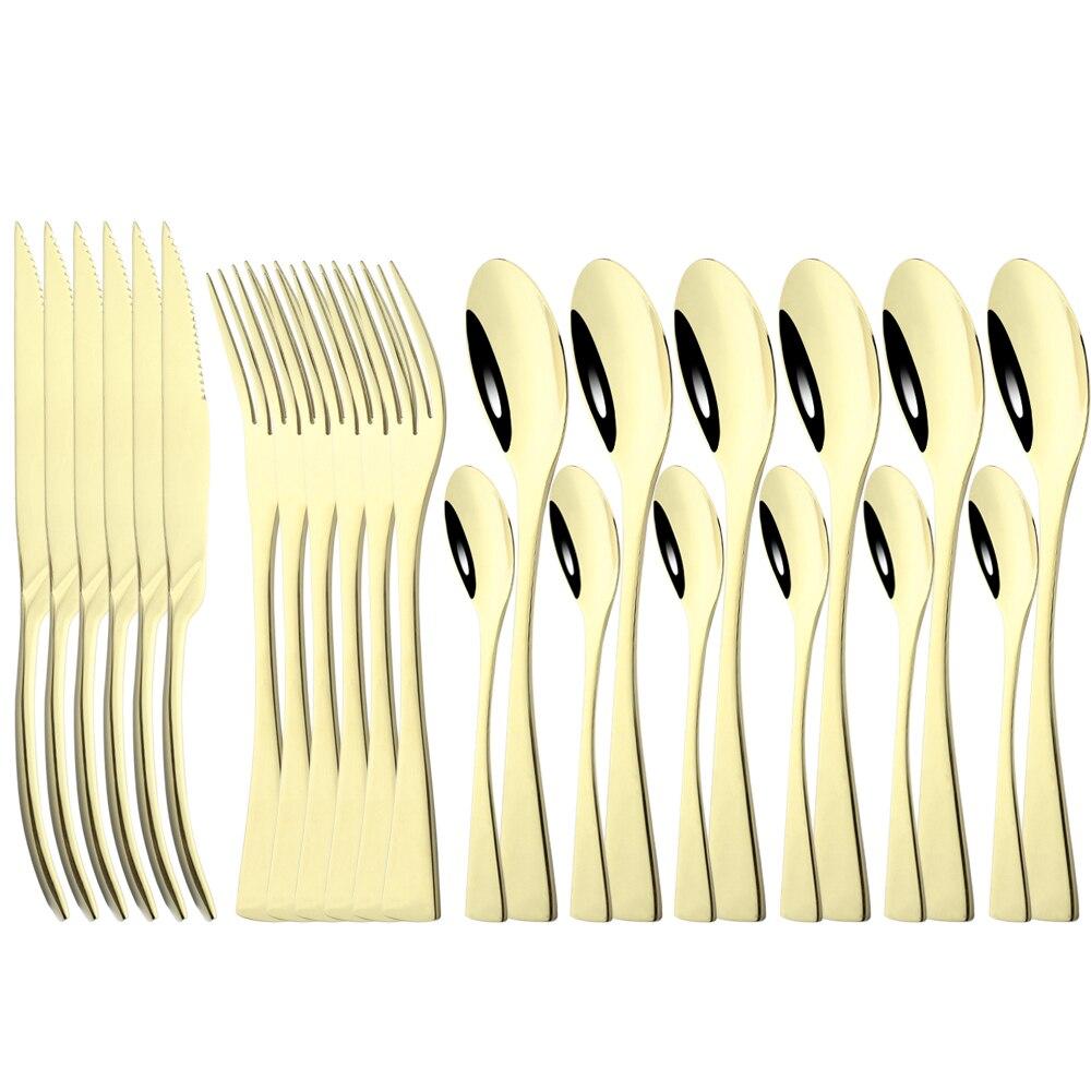 Zlaté 24 ks Zrcadlo 304 Nerezové příbory Kuchyňské Západní příbory Steak Kávový dezert Vintage Speciální vidlička nádobí
