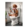 Goldendoodle Affe Hochlandrind auf der Toilette Zeitung lesend Poster Tierdruck Leinwandbild Lustige Badezimmer Wanddeko