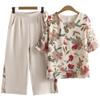 Mors Sommardräkt, Västerländsk Stil, Chiffonblus för Medelålders och Äldre, Damtopp, Stor Storlek, Lös Kortärmad Blus för Äldre, Vår