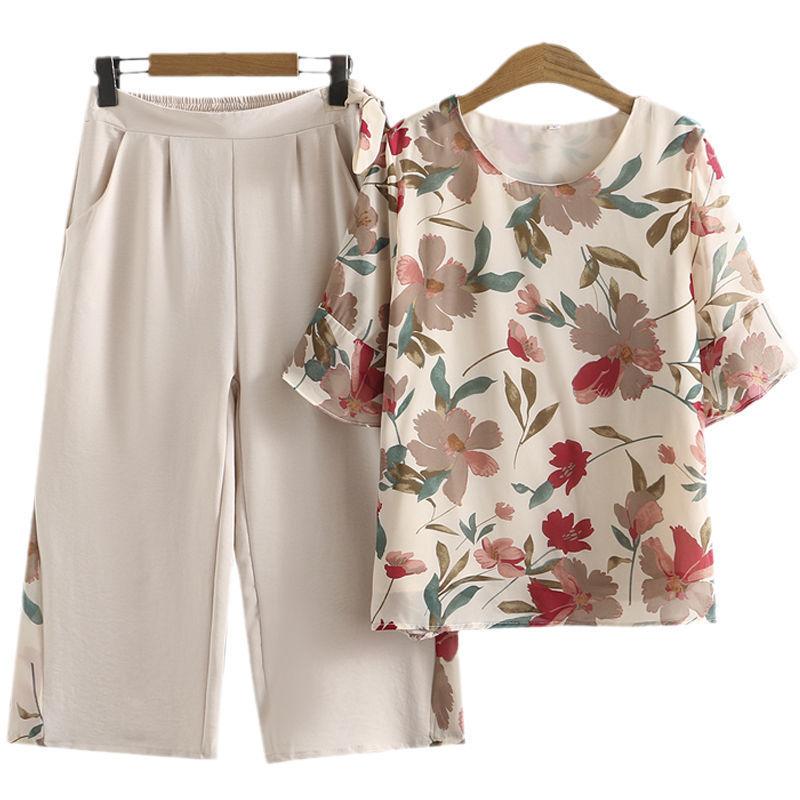 Mamas Sommeranzug, Western-Stil, Chiffon-Bluse für mittlere und ältere Jahre, Damen-Oberteil, Große Größe, Lockere kurzärmelige Bluse für ältere Menschen, Frühling
