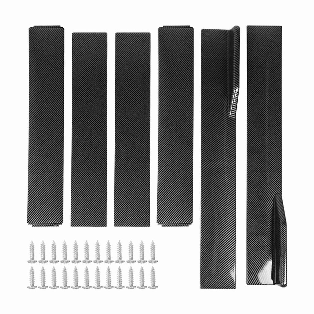 6PCS Car Side Skirt Carbon Fiber Pattern 3 Section Type Side Skirts Winglets Diffusers Universal