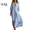Loose Women Dress Striped Long Sleeve Dress, V-Neck Collar Maxi Shirt Fit for Summer Autumn, Breathable Casual Ladies