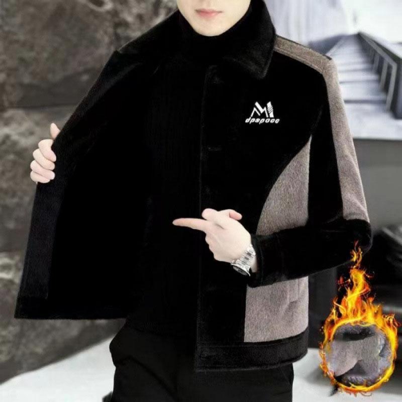 

Мужская шерстяная куртка из искусственного меха норки, зимняя, толстая и теплая, повседневное тренч-пальто, корейская мода, пальто из шерстяных смесей, мужская одежда S
