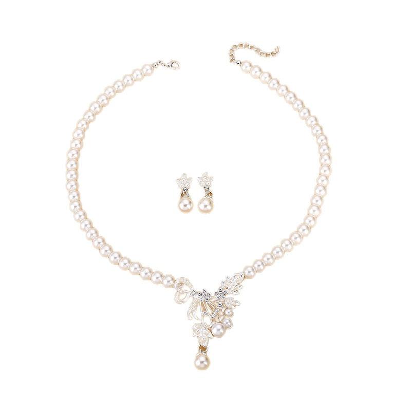 Korean Retro Pearl Diamond Fringed Neck Chain Internet Celebrity Temperament Design Sense Flower Bow Collarbone Chain Necklace Female