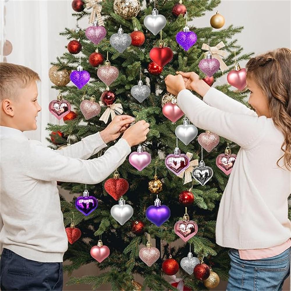 12Pcs Christmas Balls Pendant Plastic Heart-shaped Ornament Christmas Tree Ornaments DIY Home Decor Supplies New Year Party Gift
