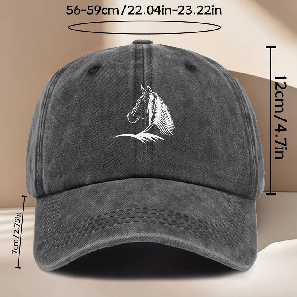 White Horse Line Drawing Printed Pattern Baseball Cap Outdoor Sports Peaked Cap