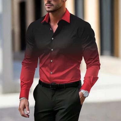 Spring Autumn New Men Clothes Long Sleeve Gradient Color Print Casual Shirt Men Lapel Slim Fit Shirt Tops