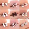 Korean Cute Hollow Cat Ear Studs - Stainless Steel Earrings