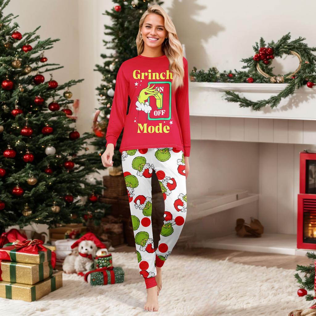 Print Cute Family Set Pajamas, Home Clothes, Family Set Long Sleeve Top Pants Set
