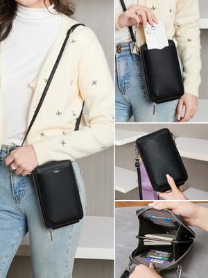 Klassische und minimalistische Damenhandtasche modische PU-Leder große Kapazität Umhängetasche einfarbig Crossbody Reißverschluss Handytasche