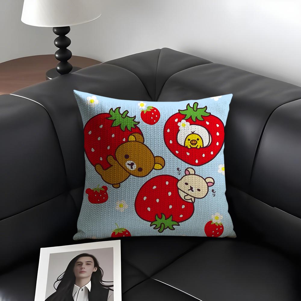 RRilakkuma Cartoon Cushion Cover Natural Linen Organic Fabric DoubleSided Printing Sofa Home Decor Gift Pillow Case