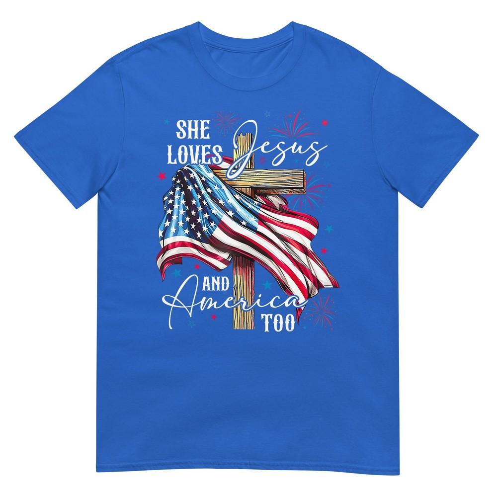 She Loves Jesus And America Too American Patriotic Usa Flag TShirt