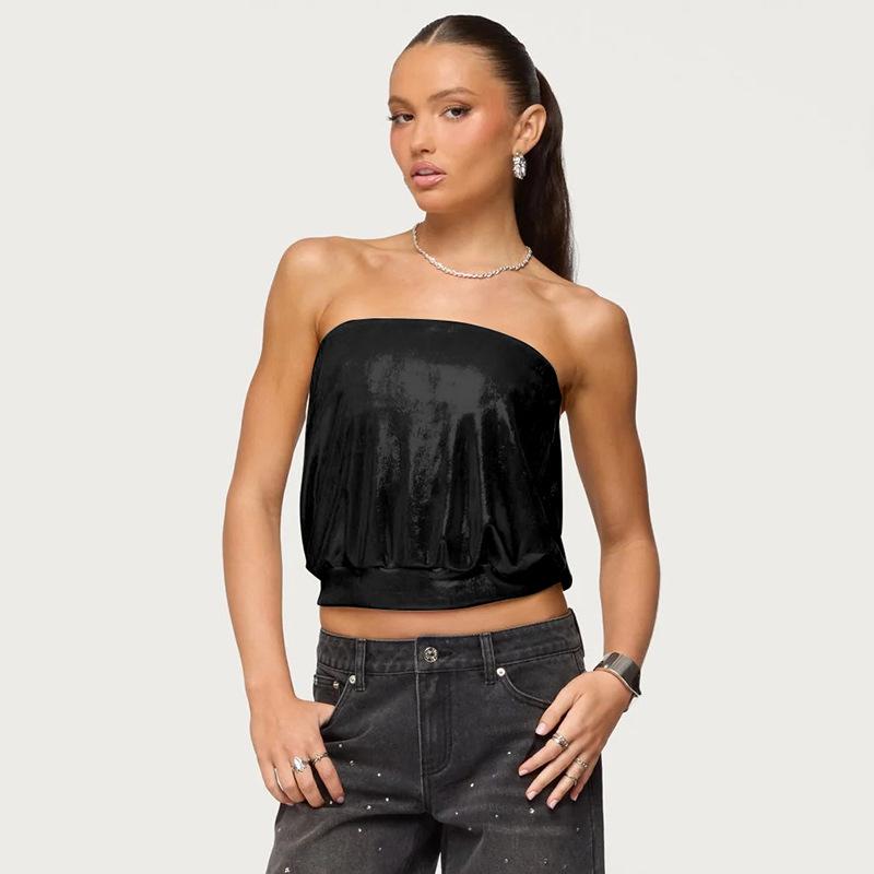 Sexy Winter Hot Stamping Solid Color Waist-Cinching Bandeau Vest for Women M