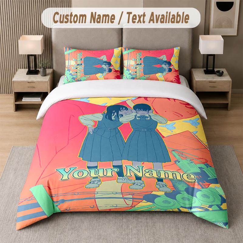 Chainsaw Man 3Pcs Bedding Set, Personalized Custom Name Text, 1 Duvet Cover & 2 Pillowcases For Bedroom