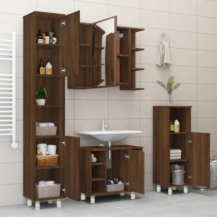 VidaXL Bathroom Cabinet Brown Oak 30x30x95 Cm Engineered Wood 815608