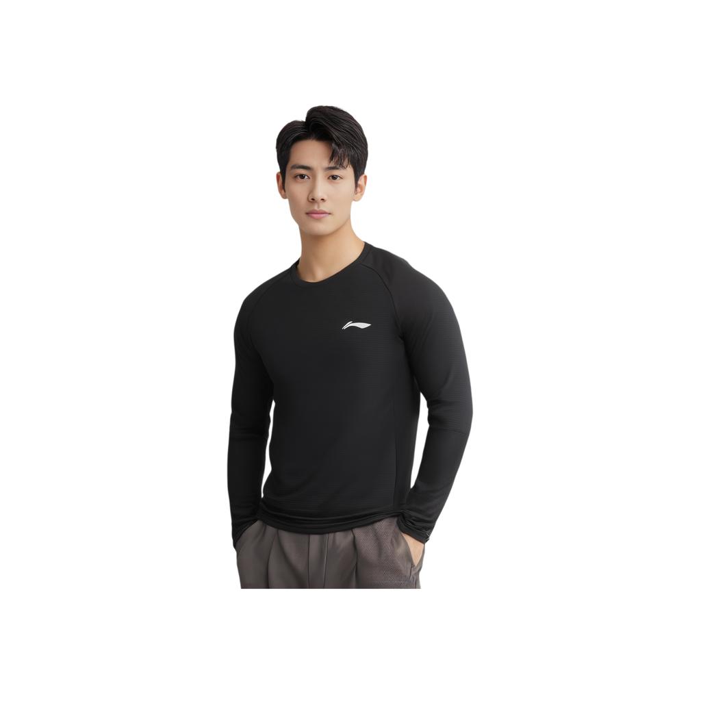 Li Ning Running Series Sports Casual Simple Solid Color Round Neck Pullover Long Sleeve T-Shirt Men Tops Black ATLU225-1