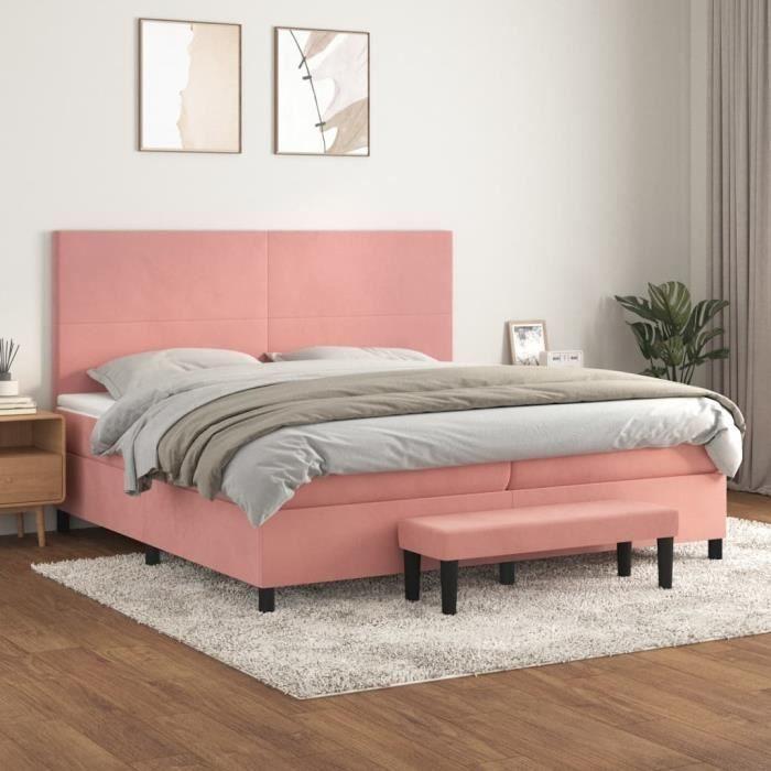 3137748 vidaXL Divan Bed with Mattress Pink 200x200 Cm Velvet