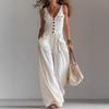 Women's Jumpsuits & Rompers - Summer Women V-neck Button Pocket Jumpsuit Casual Sleeveless Romper for Daily