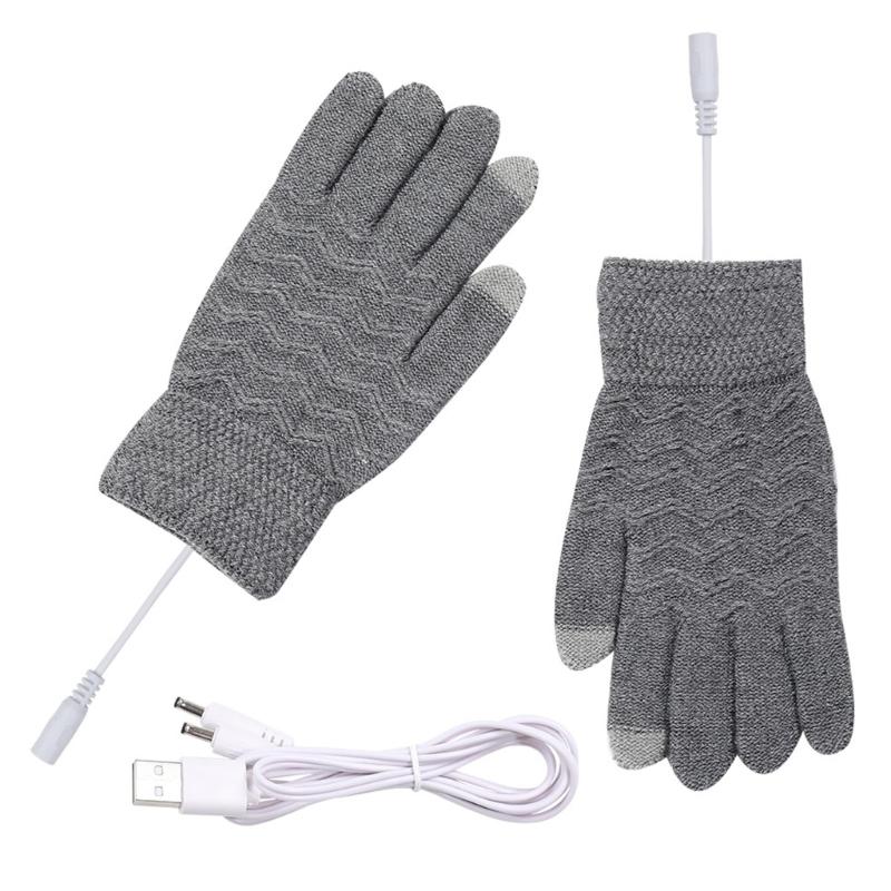 Winter Heating Gloves USB Heated Screentouch Finger Gloves for Sport Activity Full Finger Knit Ski Gloves for Men Women