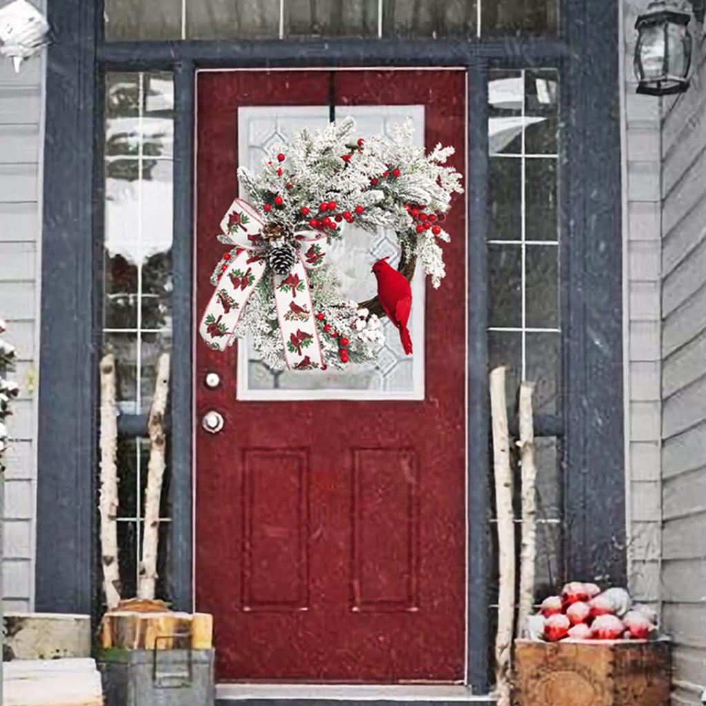 YHOPE Christmas Wreaths For Front Door,19.6Inch Red Bird Wreath Home Wall Decorations,Xmas Wreaths Christmas Wreath Outdoor